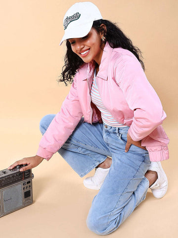 Shop Women Cargo Pocket Crop Winter Jacket Online.