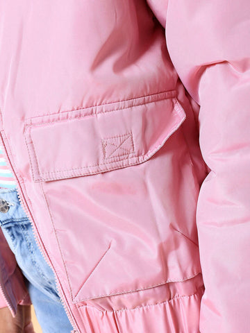 Shop Women Cargo Pocket Crop Winter Jacket Online.
