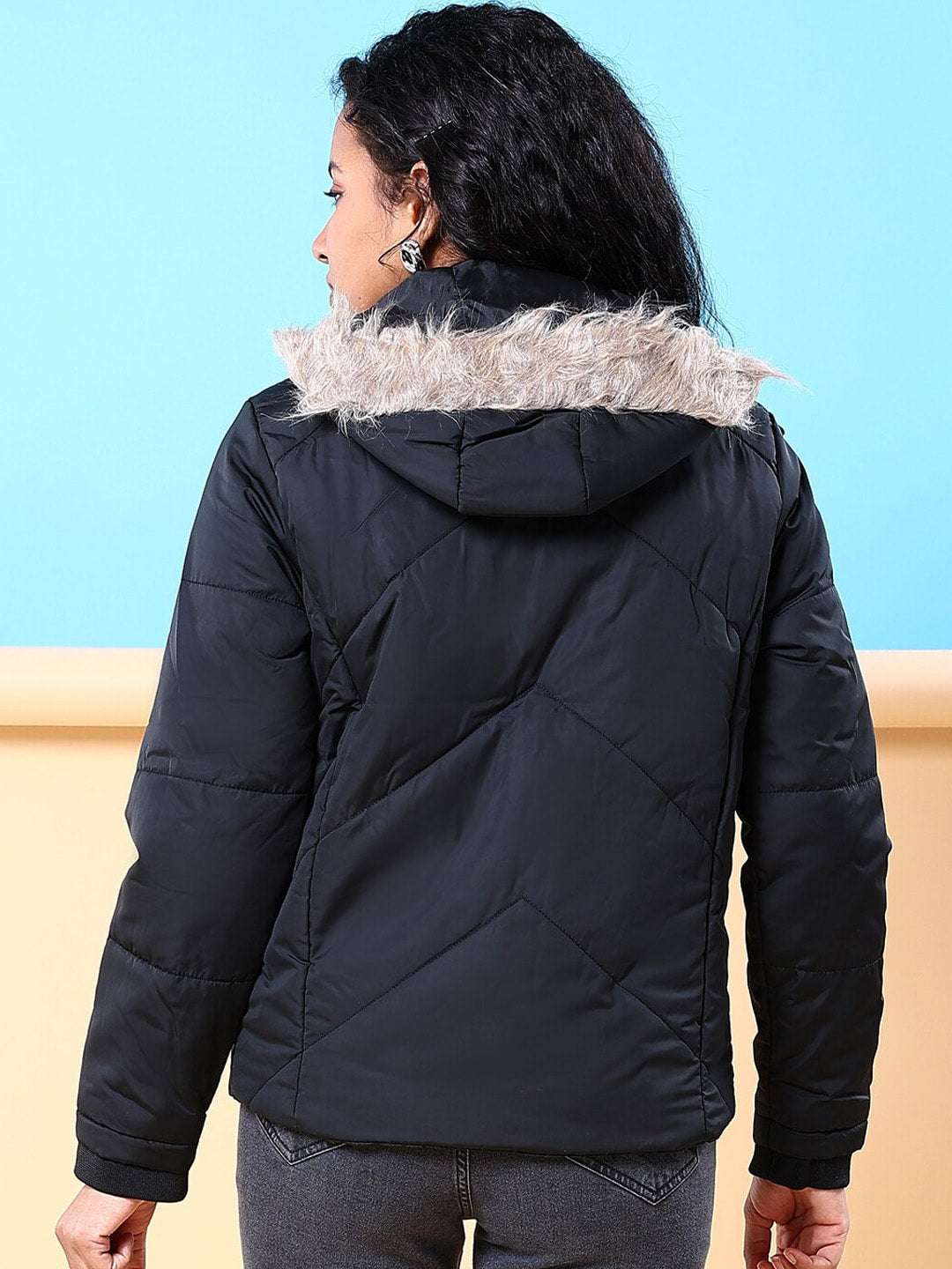 Shop Women Quilted Jacket With Fur Insert Online.