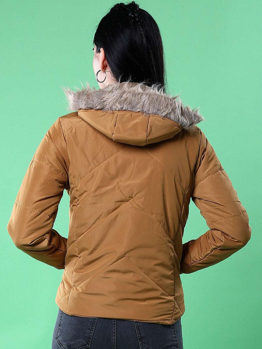 Shop Women Quilted Jacket With Fur Insert Online.