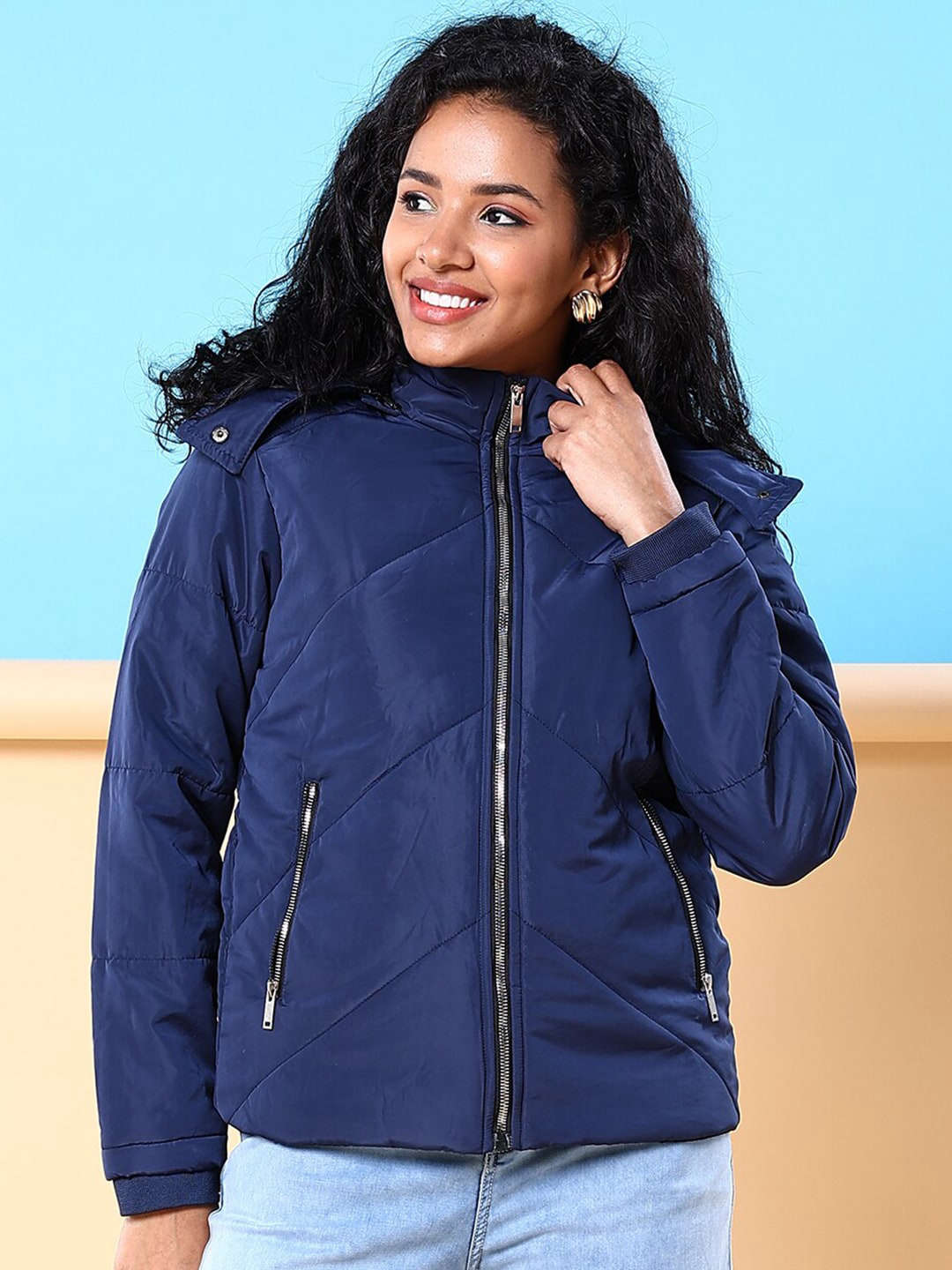 Shop Women Quilted Jacket With Fur Insert Online.