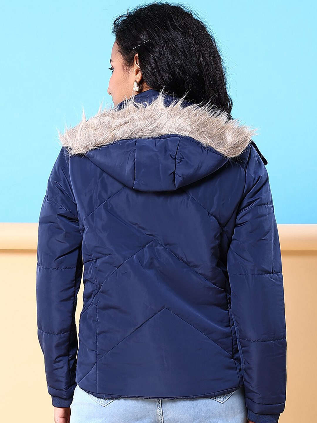 Shop Women Quilted Jacket With Fur Insert Online.