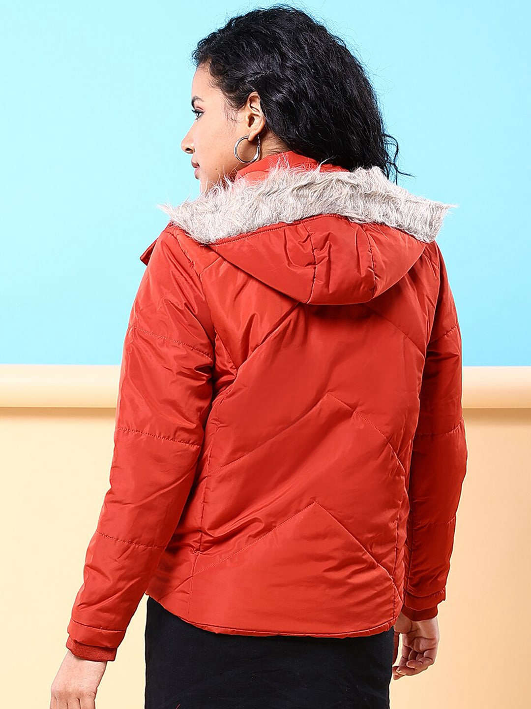 Shop Women Quilted Jacket With Fur Insert Online.