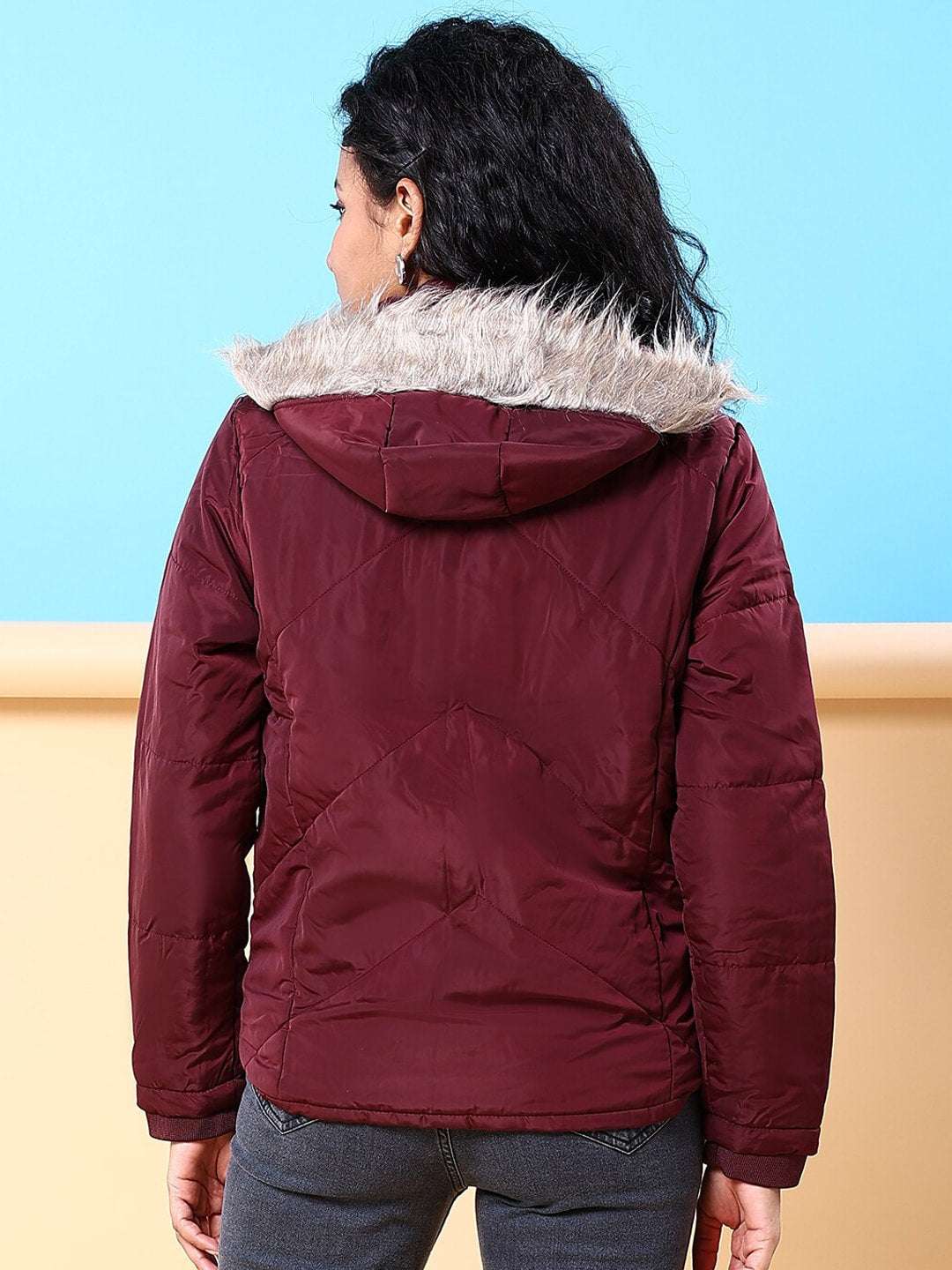 Shop Women Quilted Jacket With Fur Insert Online.