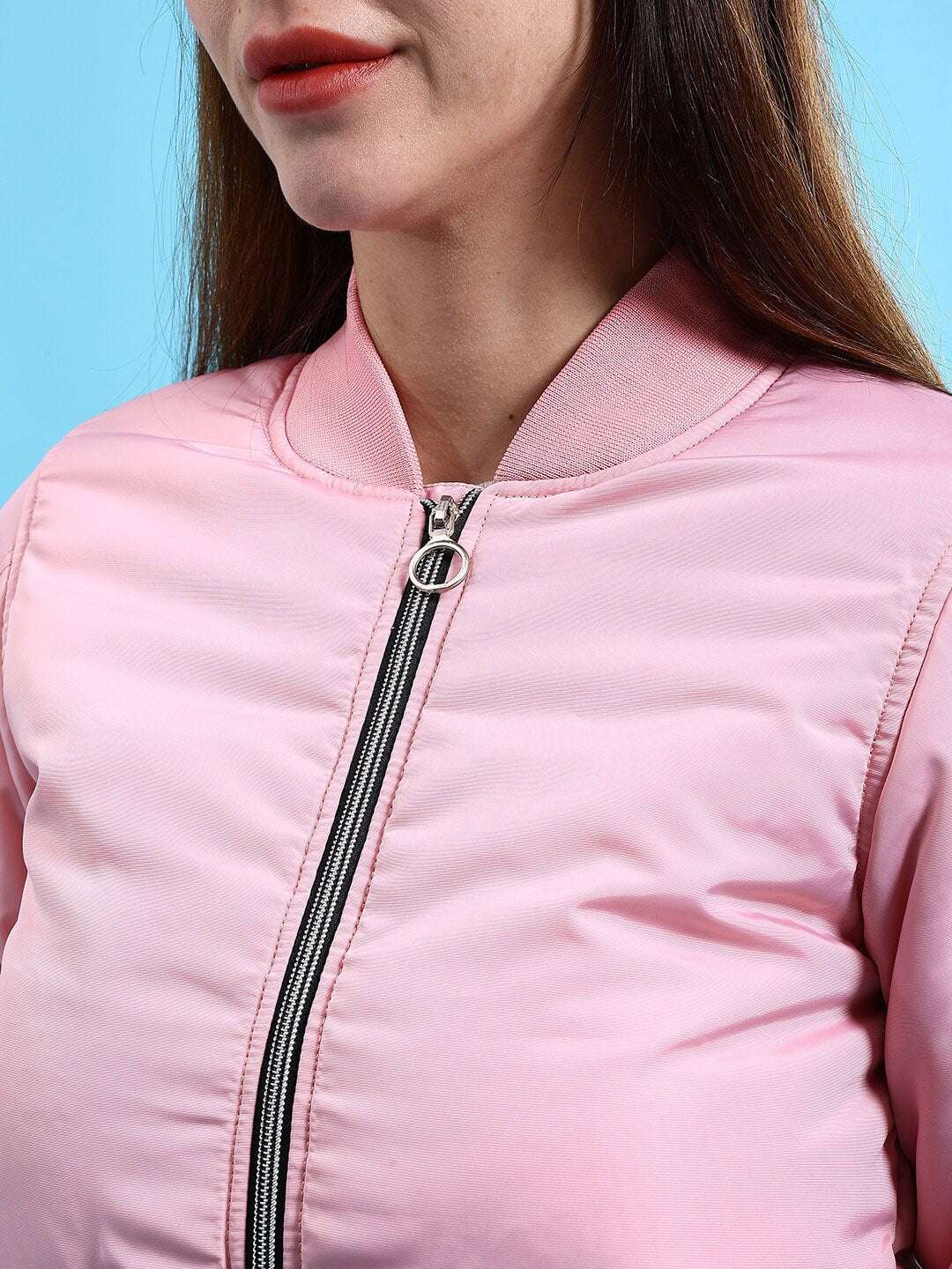 Shop Women Crop Bomber Jacket With Flap Pocket Online.