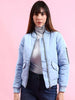 Shop Women Crop Bomber Jacket With Flap Pocket Online.