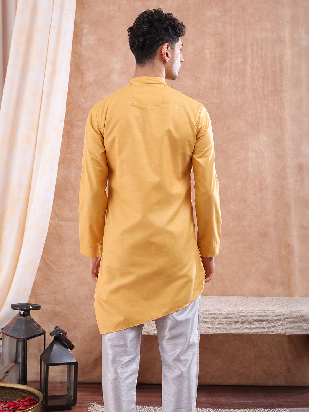 Shop Men Long Kurta Trail Cut Online.