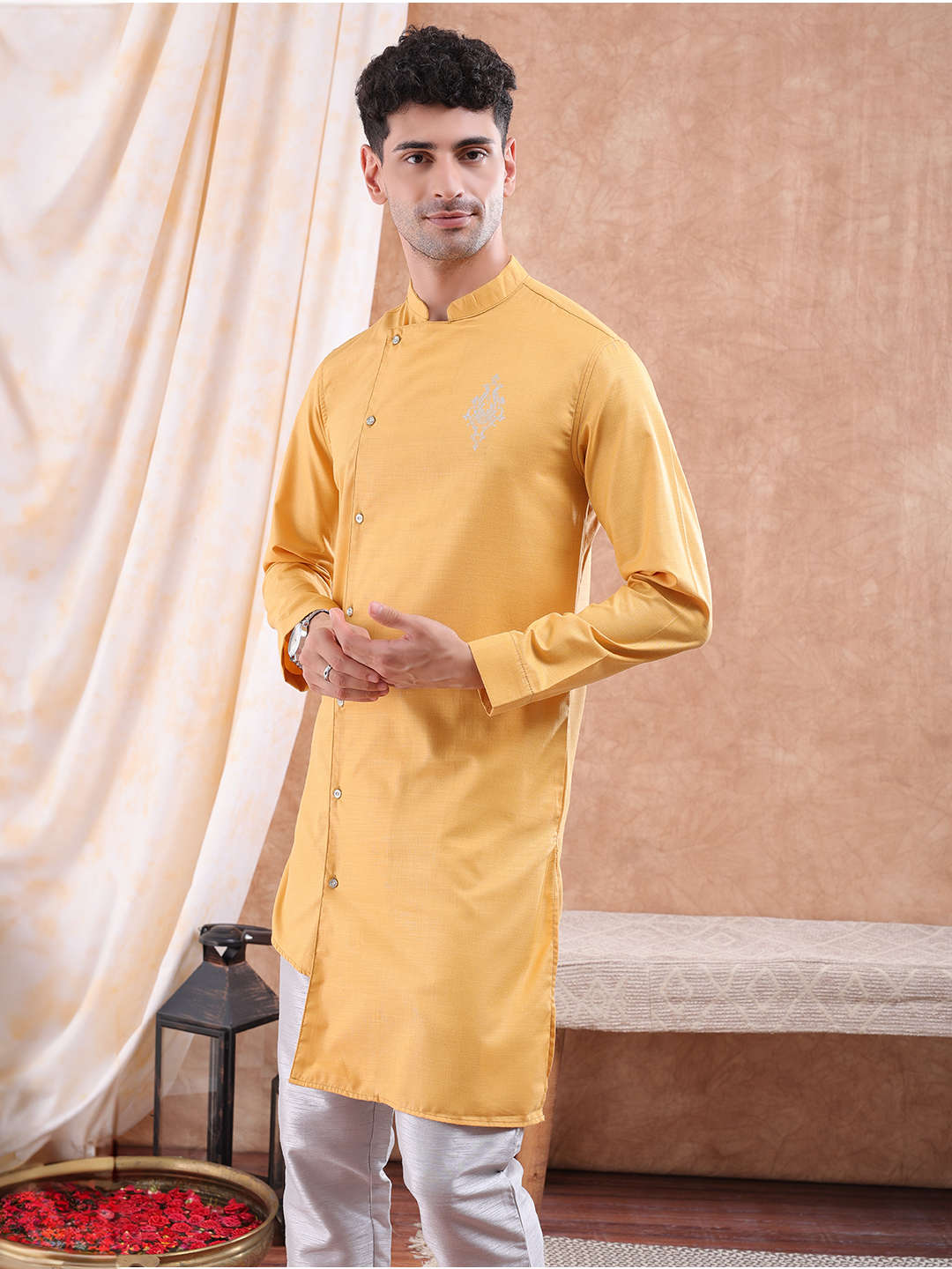 Shop Men Long Kurta Trail Cut Online.