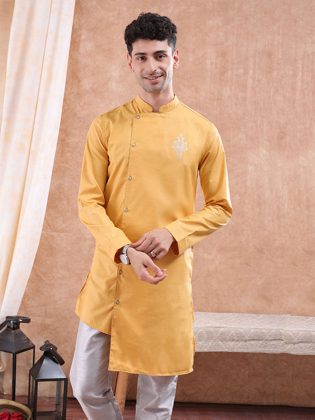 Shop Men Long Kurta Trail Cut Online.