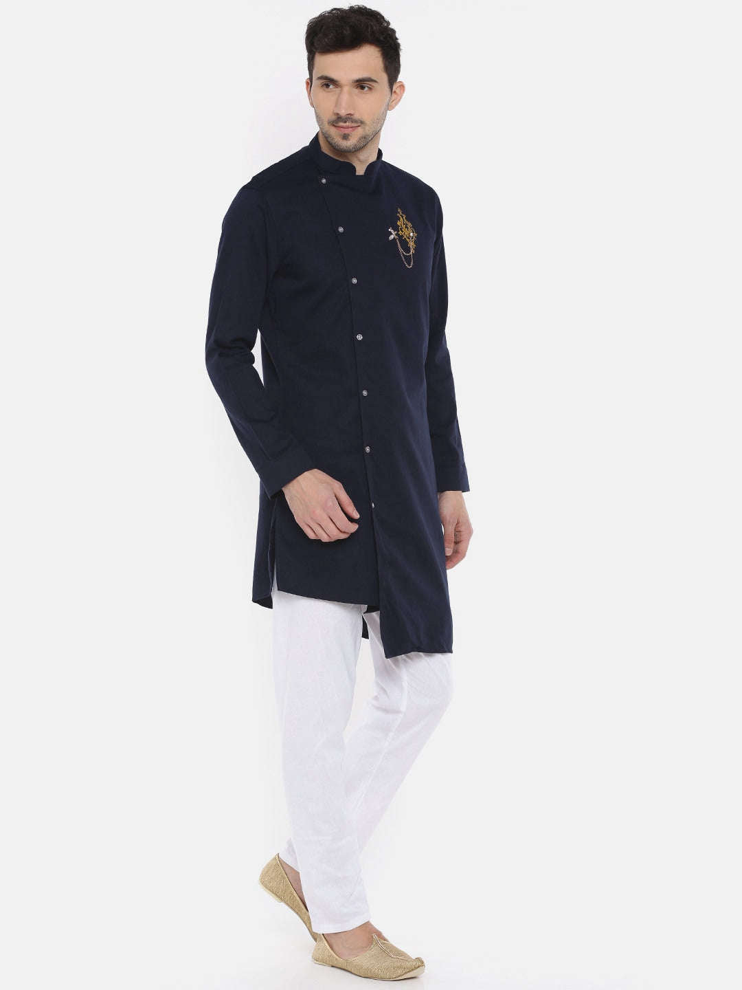 Shop Men Long Kurta Trail Cut Online.