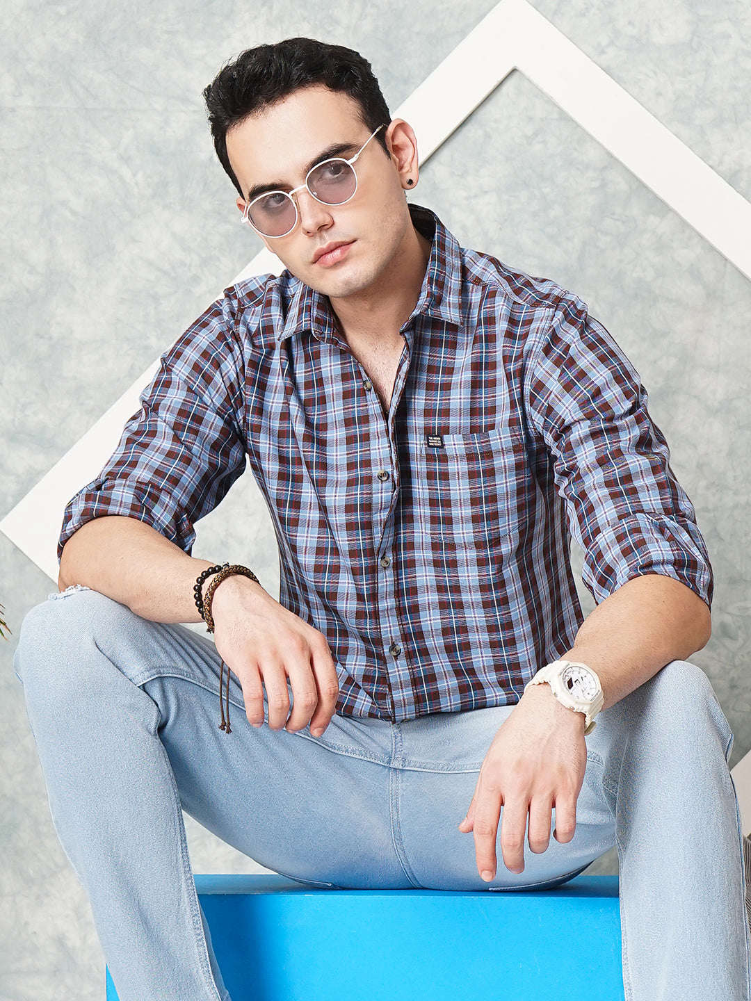 Shop Men Checked Casual Shirt Online.