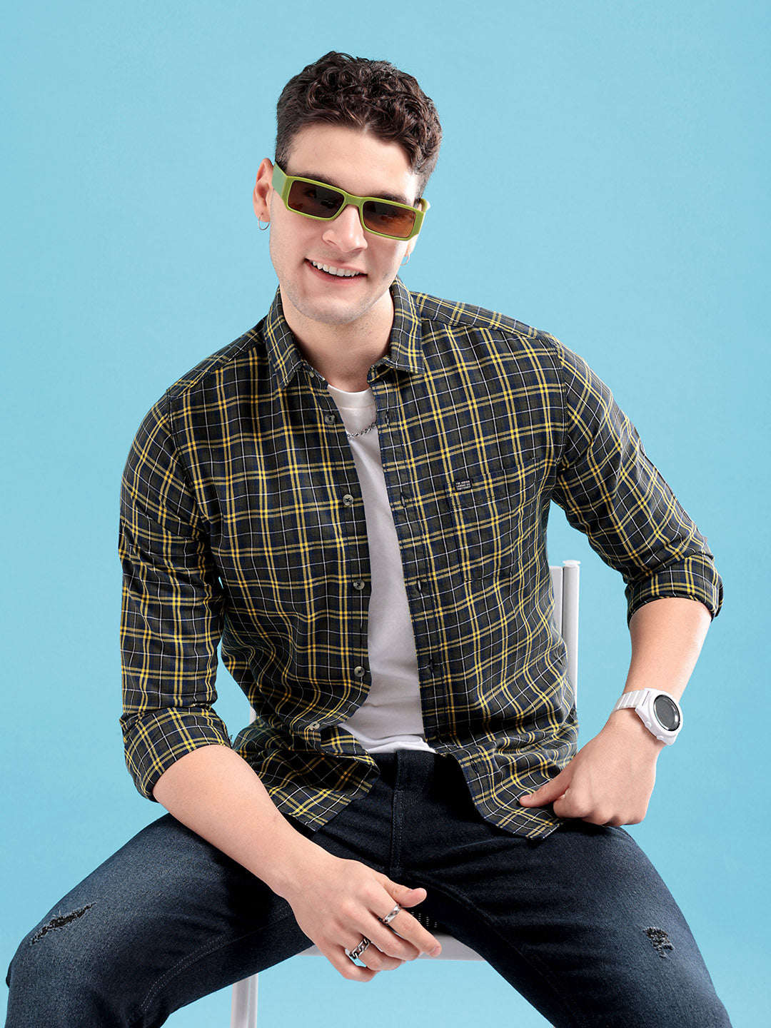 Shop Men's Checked Slim Fit Shirt Online.