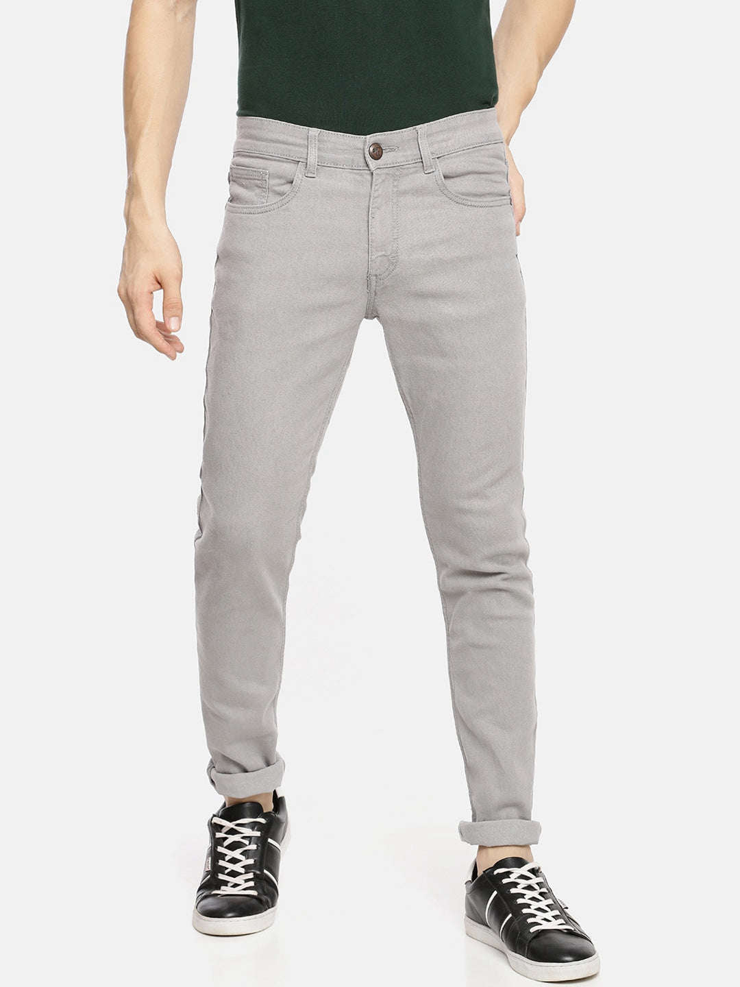 Men's Grey Slim Fit Solid Mid-Rise Jeans
