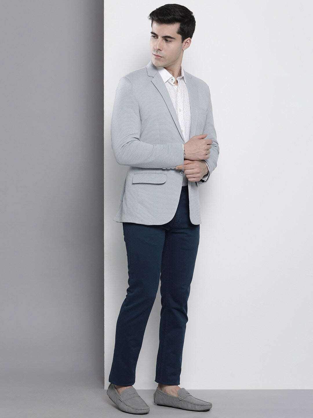 Grey Mufti Casual Blazers Mufti Men Charcoal Grey Single-Breasted