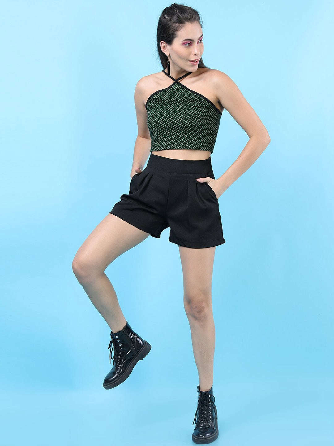 Shop Women Solid Flared Shorts Online.