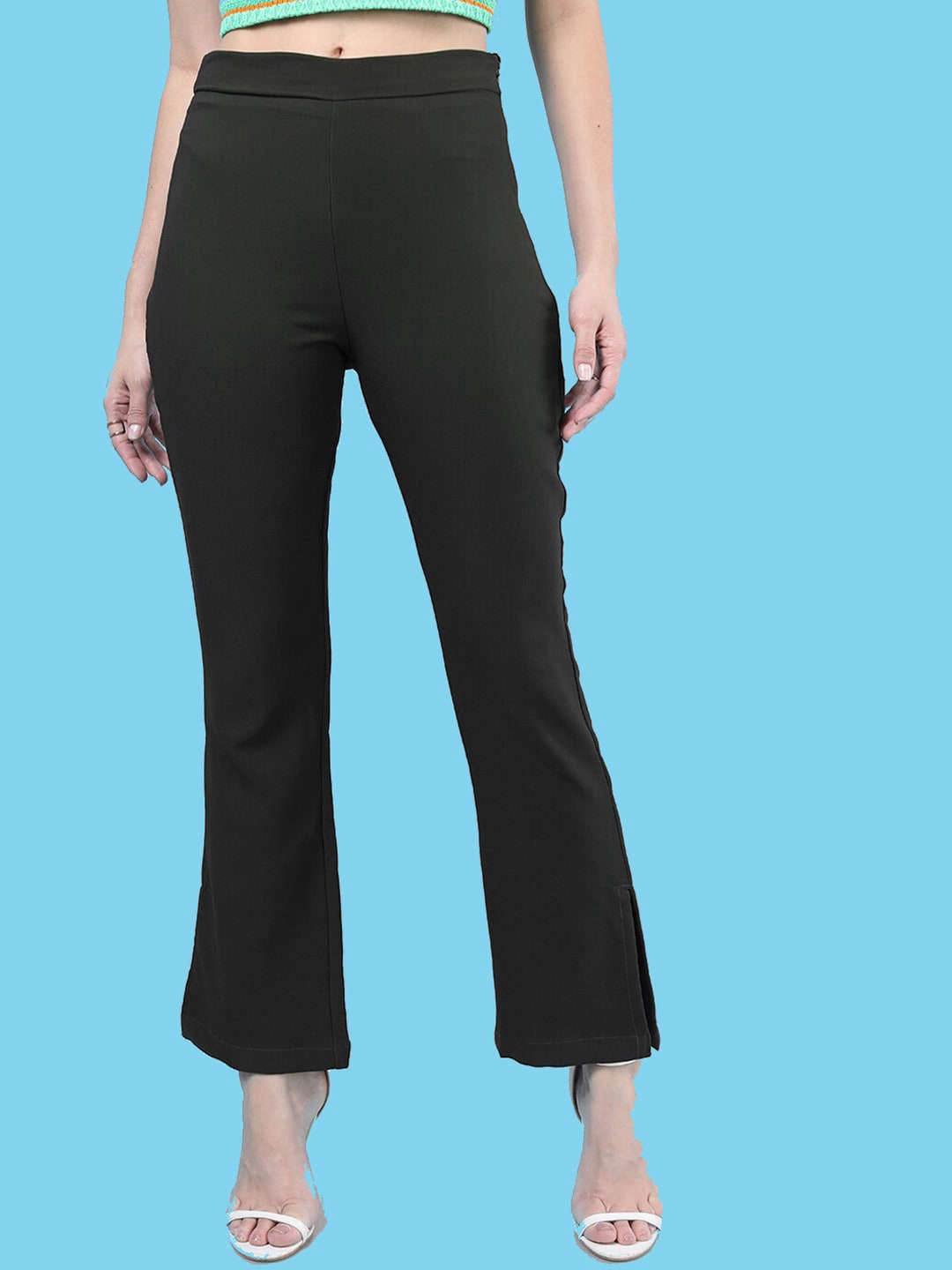 Shop Women Straight Leg Tapered Pants With Slit Online.