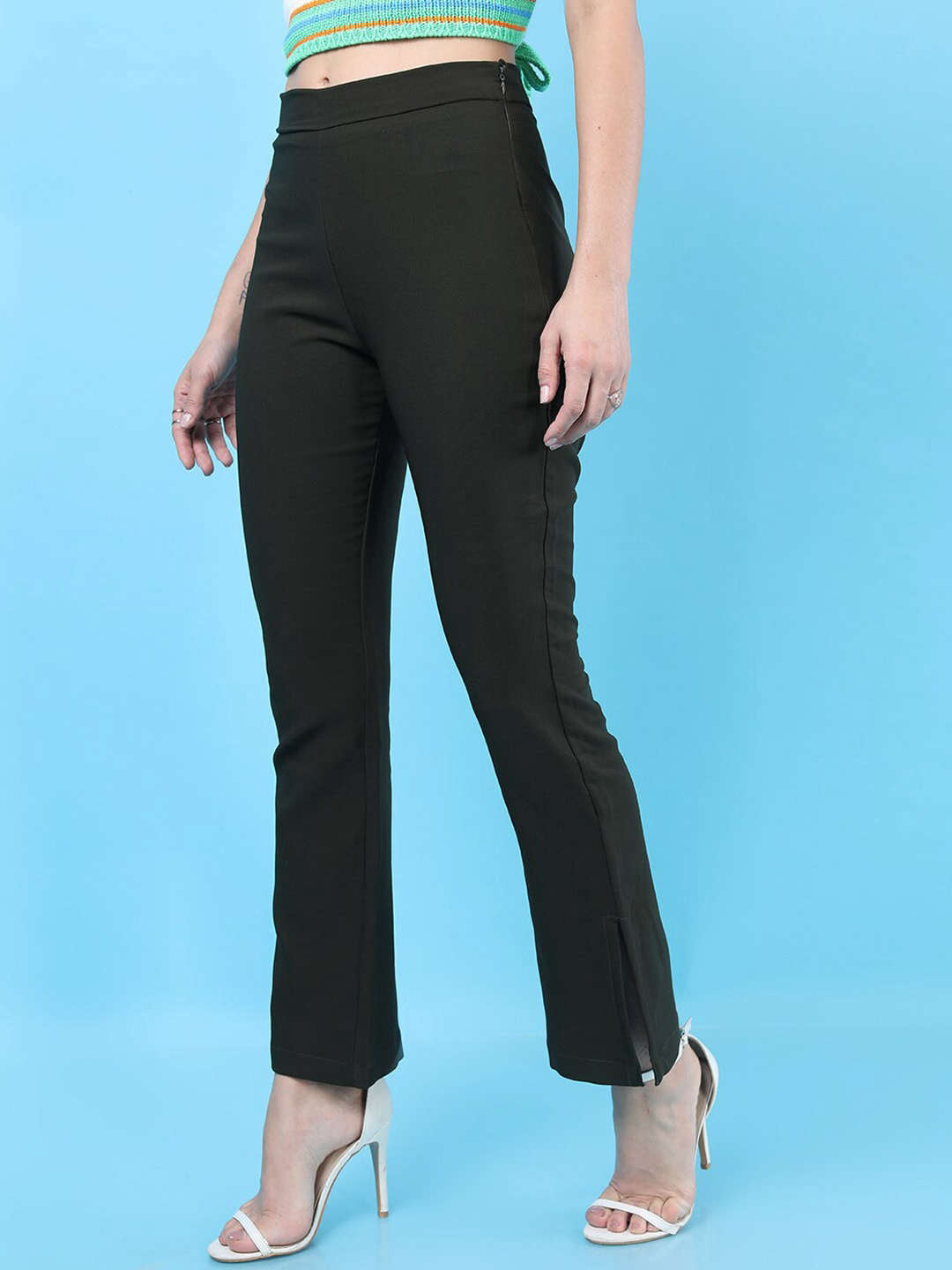 Shop Women Straight Leg Tapered Pants With Slit Online.