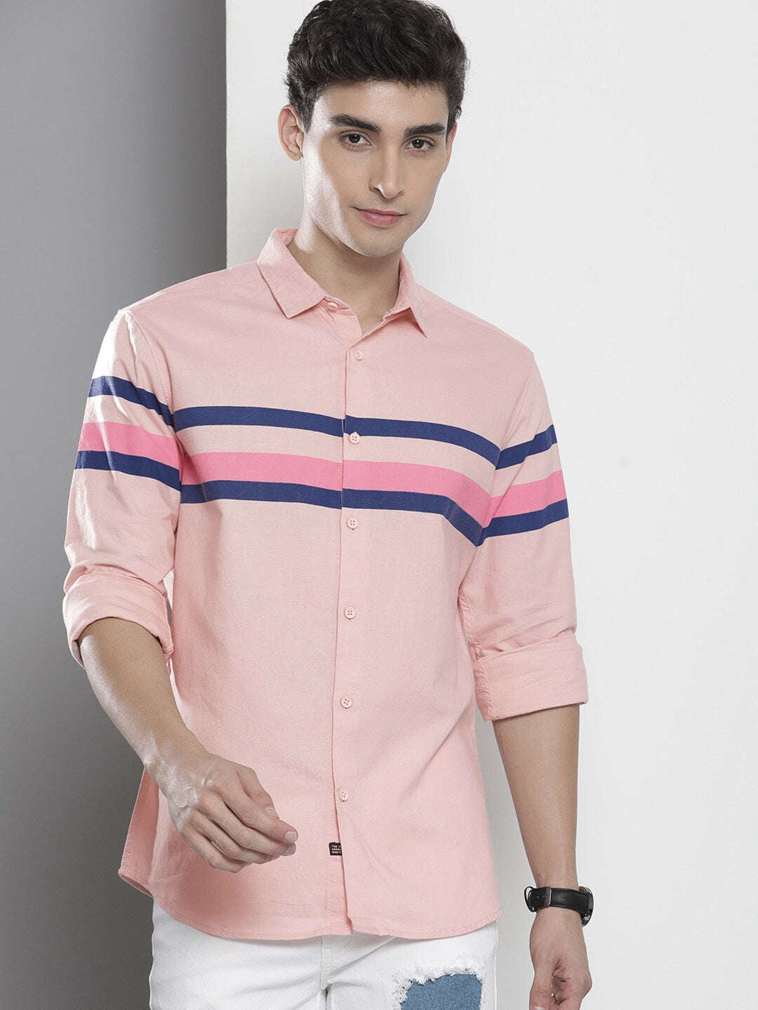 Shop Men Placement Striped Shirt Online.