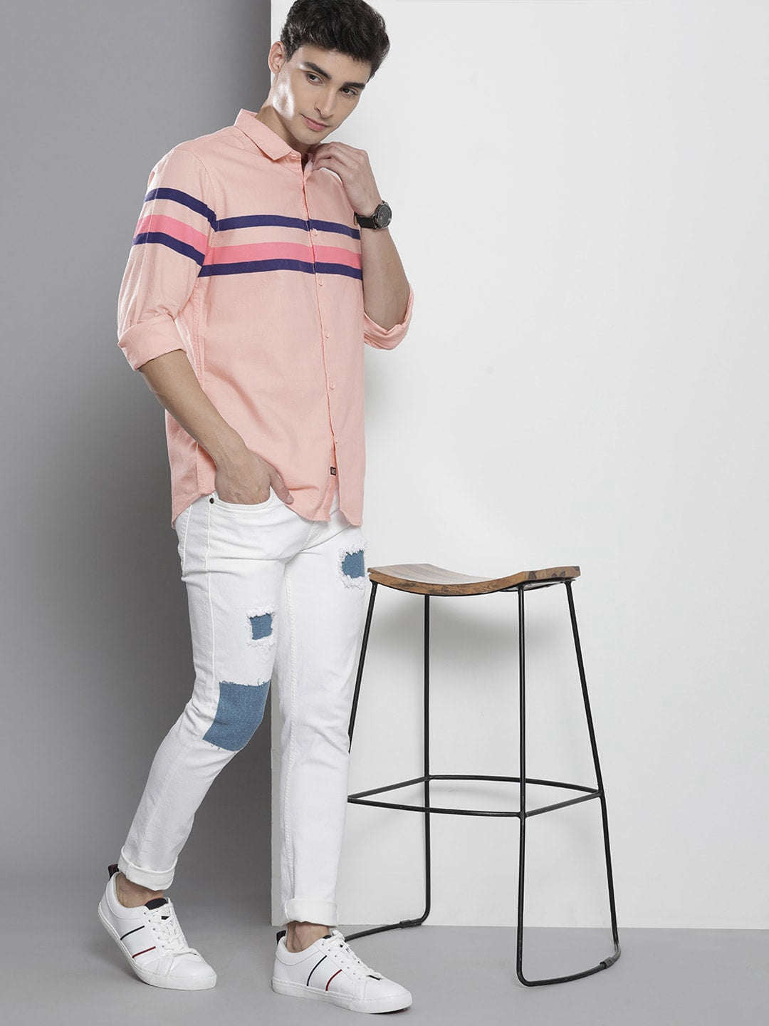 Shop Men Placement Striped Shirt Online.