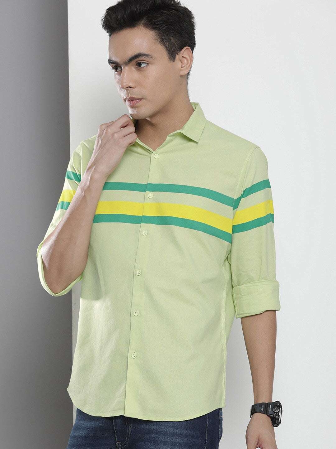 Shop Men Placement Striped Shirt Online.