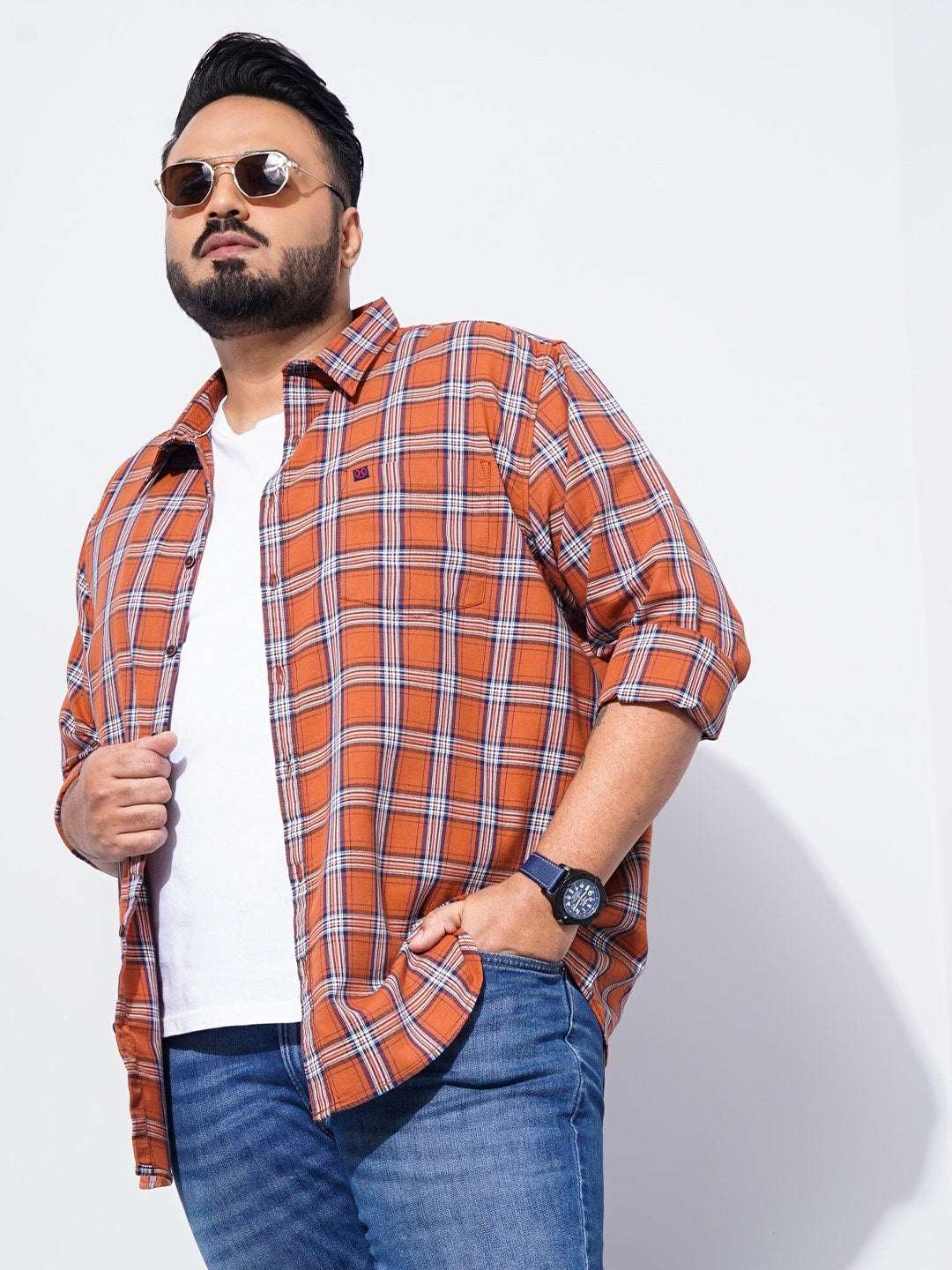 Shop Men's Checked Plus Size Shirt Online.