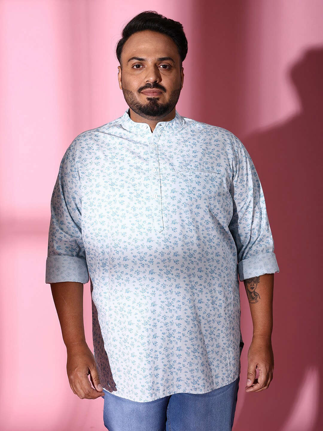 Shop Men Plus Size Floral Short Kurta Online.