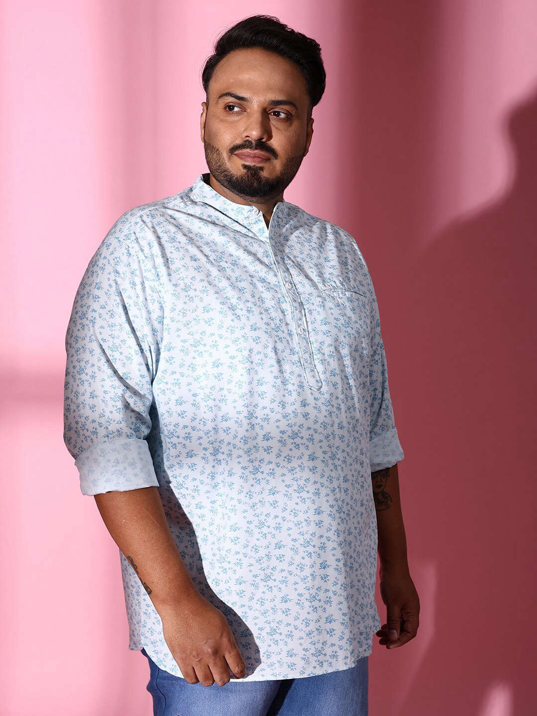 Shop Men Plus Size Floral Short Kurta Online.