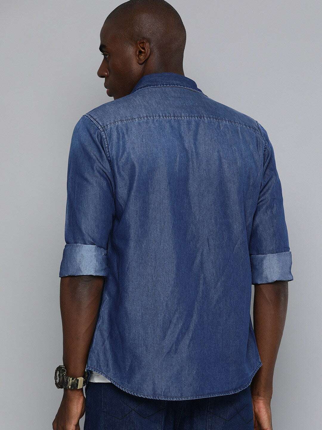 Shop The Indian Garage Co Men Blue Slim Fit Opaque Casual Shirt Online.