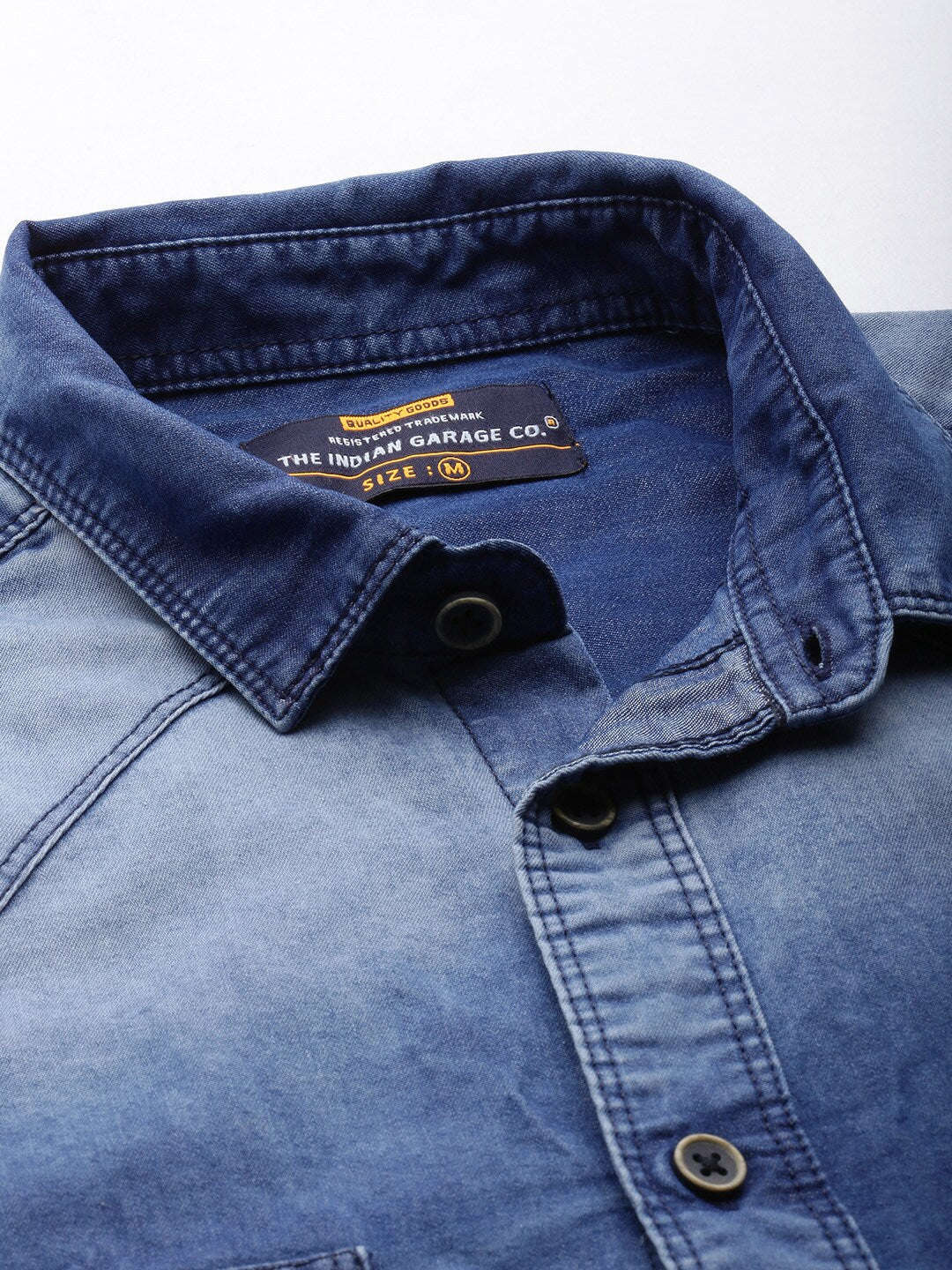 Shop The Indian Garage Co Men Blue Slim Fit Faded Opaque Casual Shirt Online.