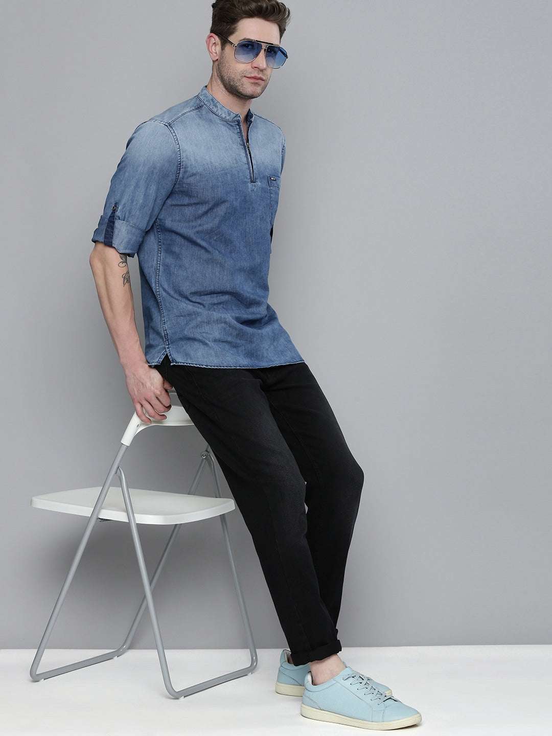 Shop Men Denim Kurta Online.