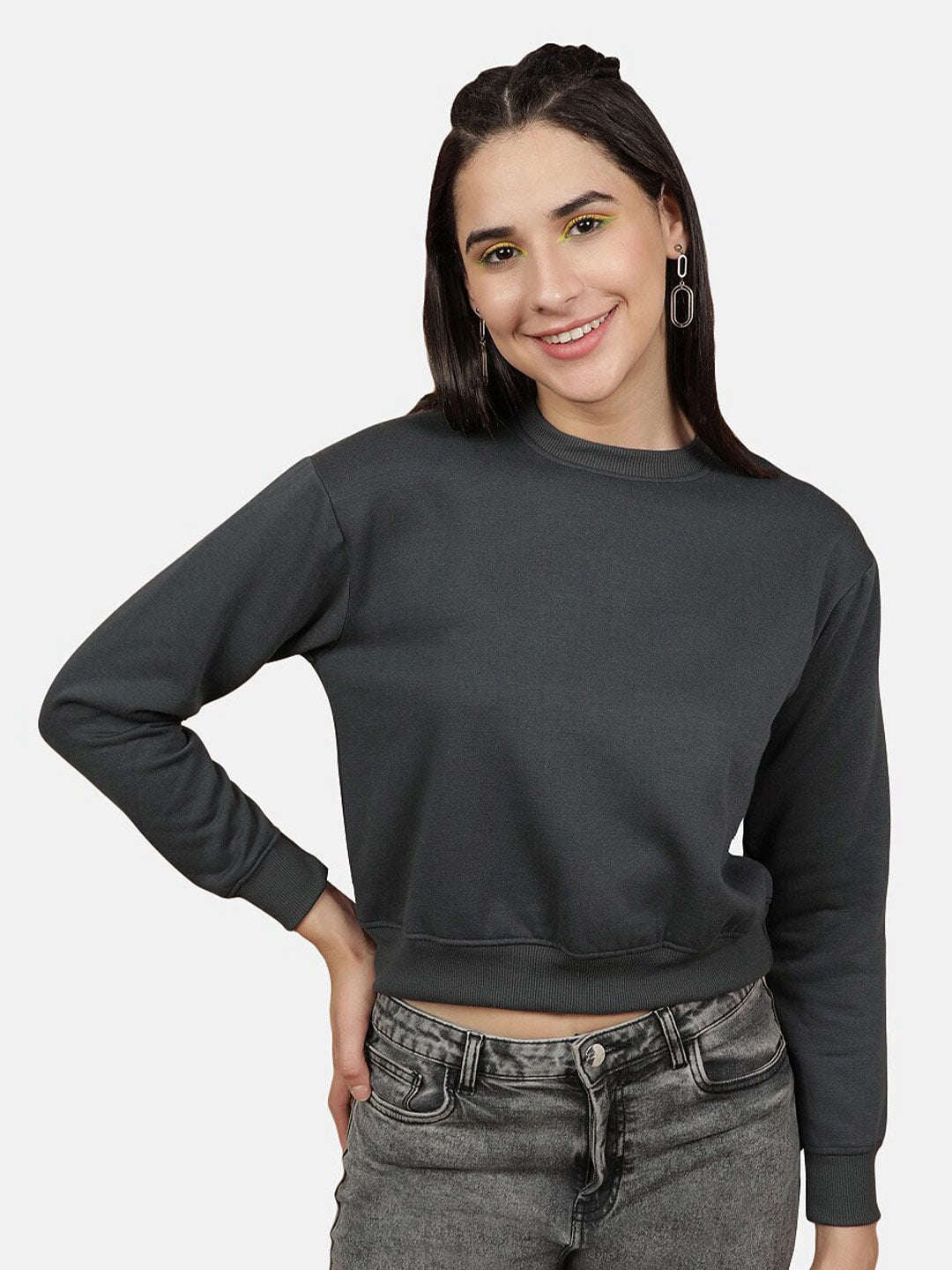 Shop Women's Solid Regular Fit Sweatshirt Online.