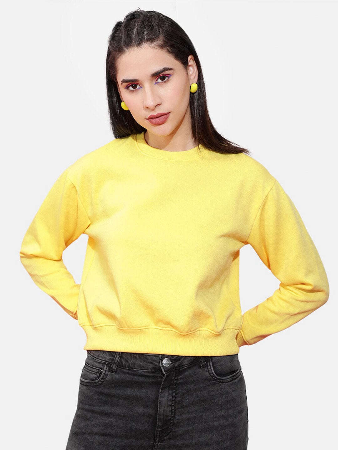 Shop Women's Solid Regular Fit Sweatshirt Online.