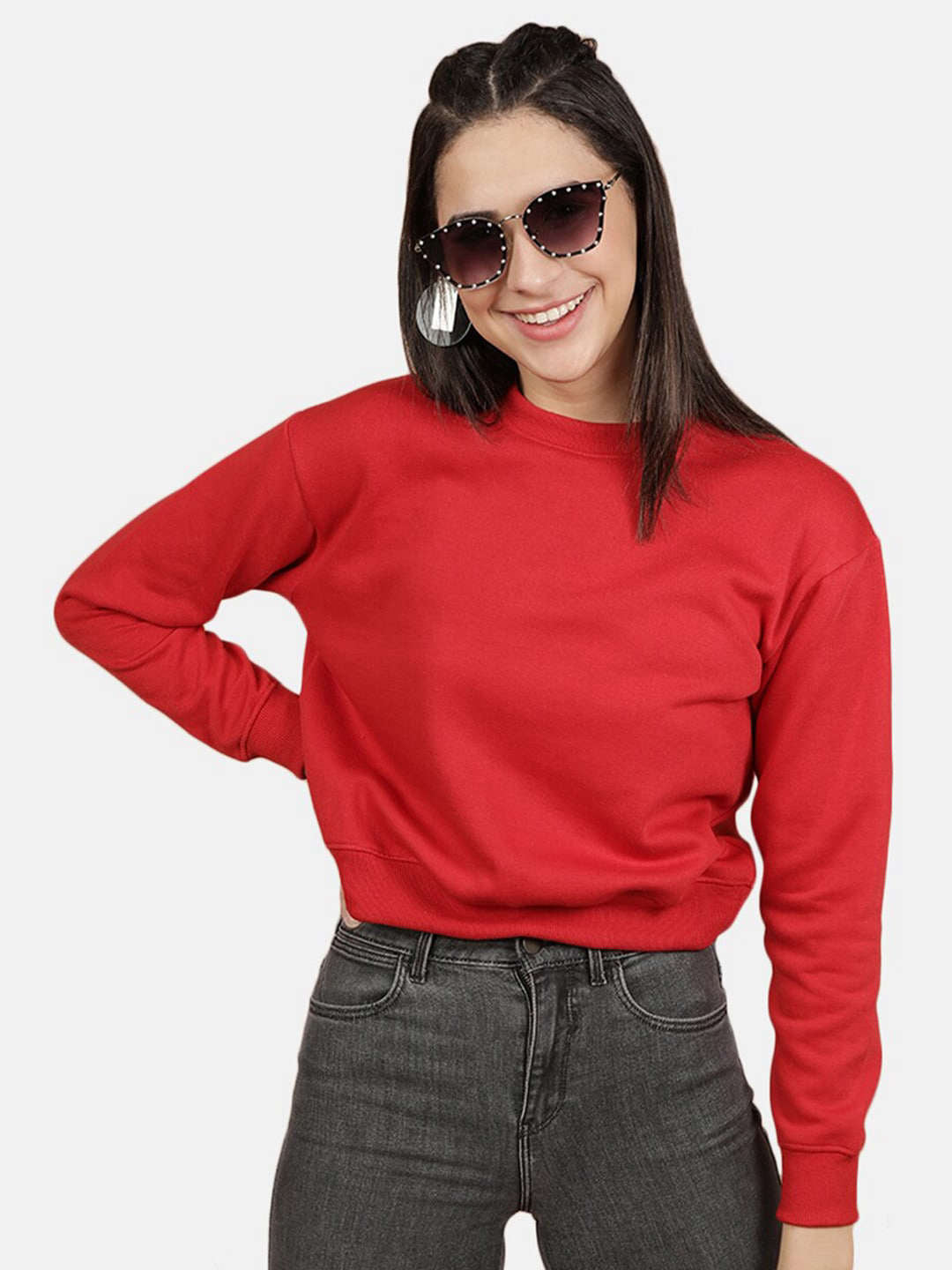 Shop Women's Solid Regular Fit Sweatshirt Online.