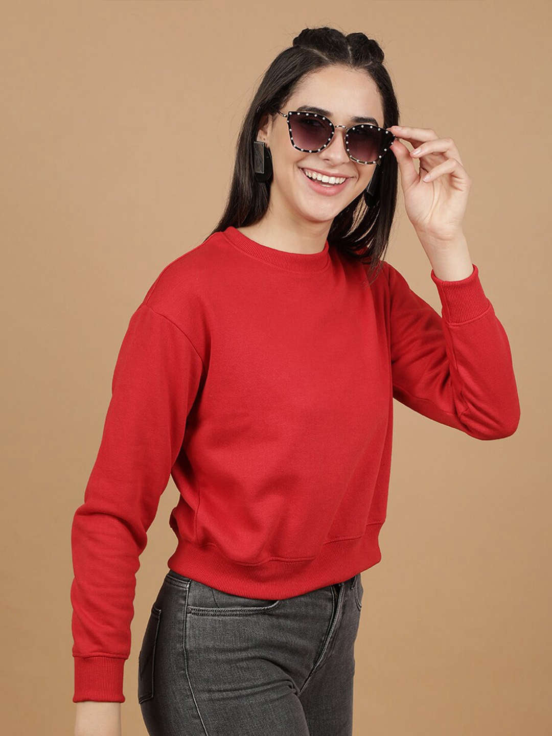 Shop Women's Solid Regular Fit Sweatshirt Online.