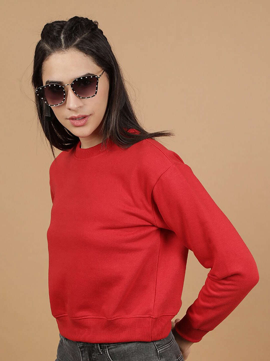 Shop Women's Solid Regular Fit Sweatshirt Online.