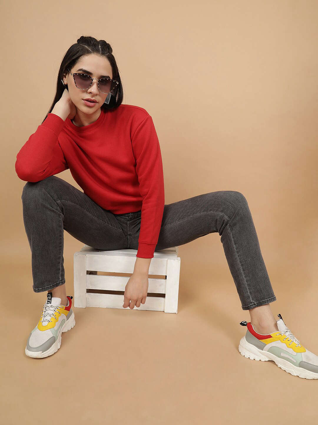 Shop Women's Solid Regular Fit Sweatshirt Online.