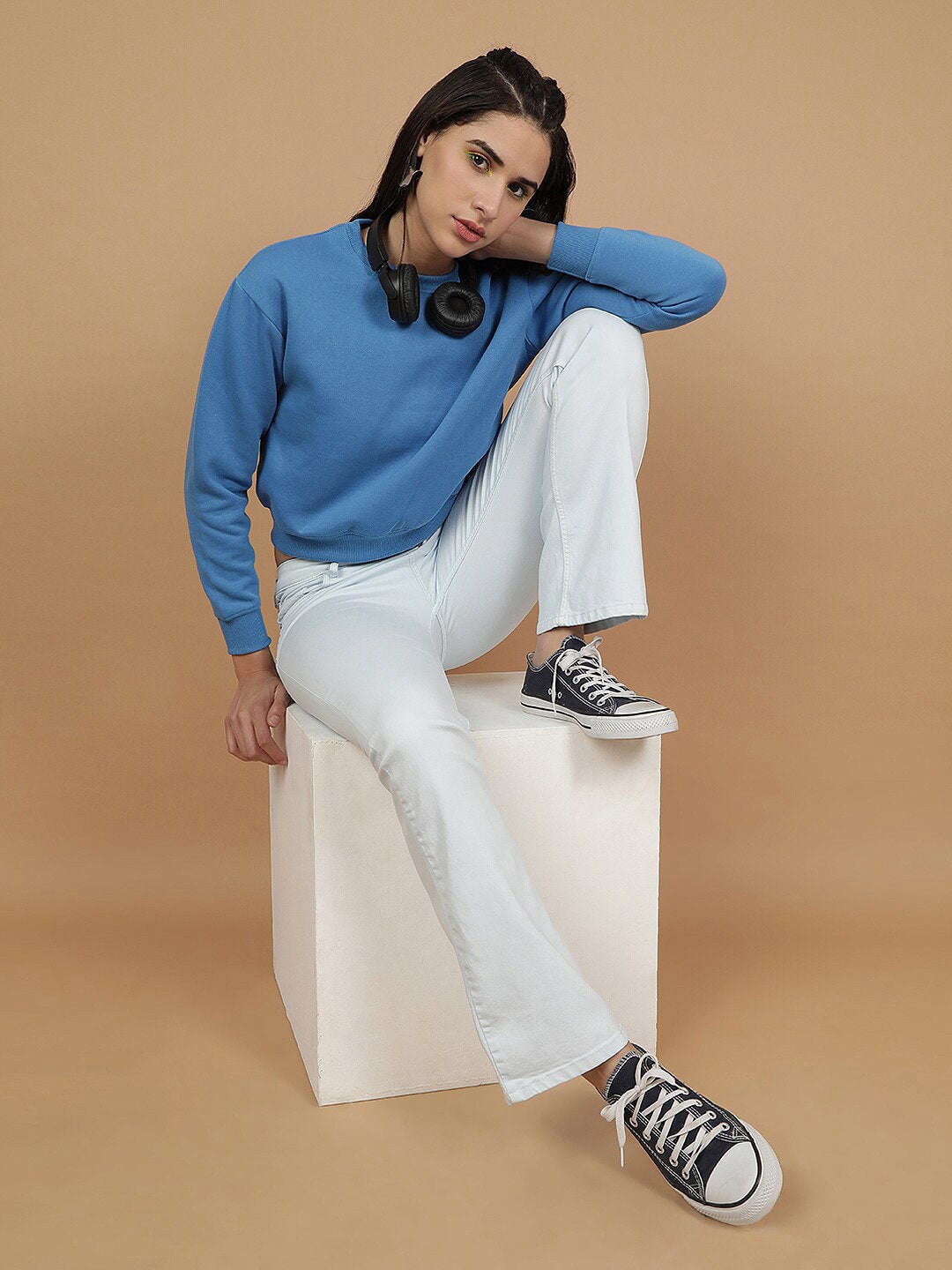 Shop Women's Solid Regular Fit Sweatshirt Online.