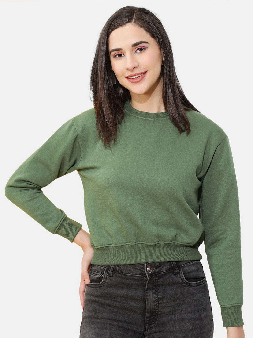 Shop Women's Solid Regular Fit Sweatshirt Online.