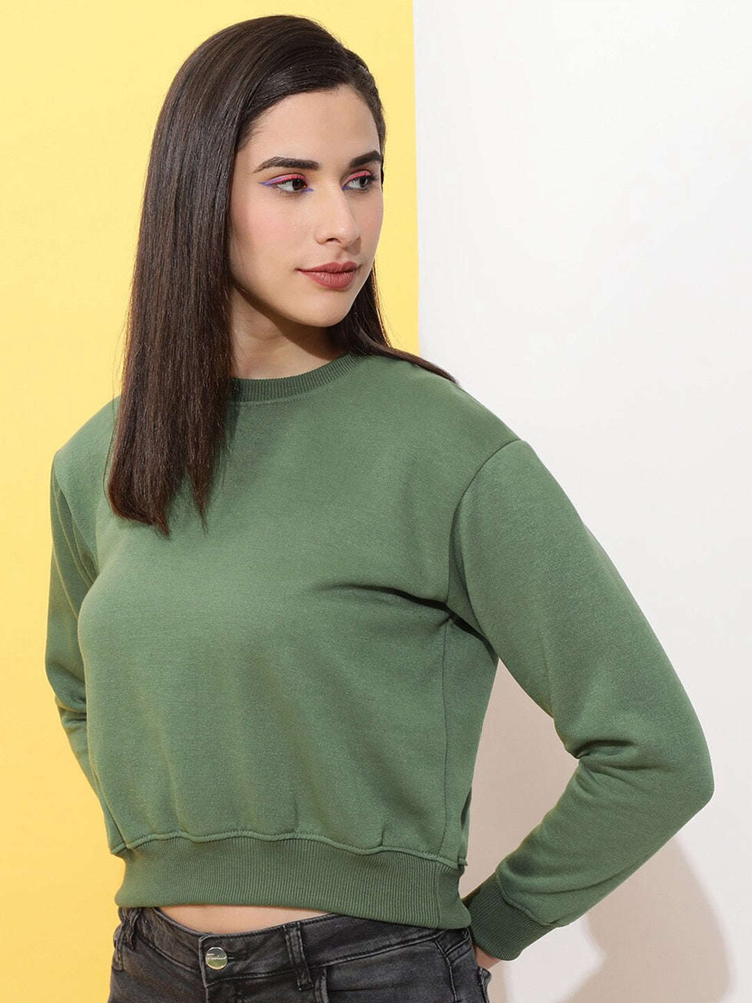 Shop Women's Solid Regular Fit Sweatshirt Online.