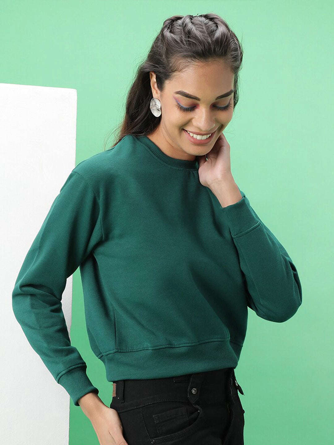 Shop Women's Solid Regular Fit Sweatshirt Online.