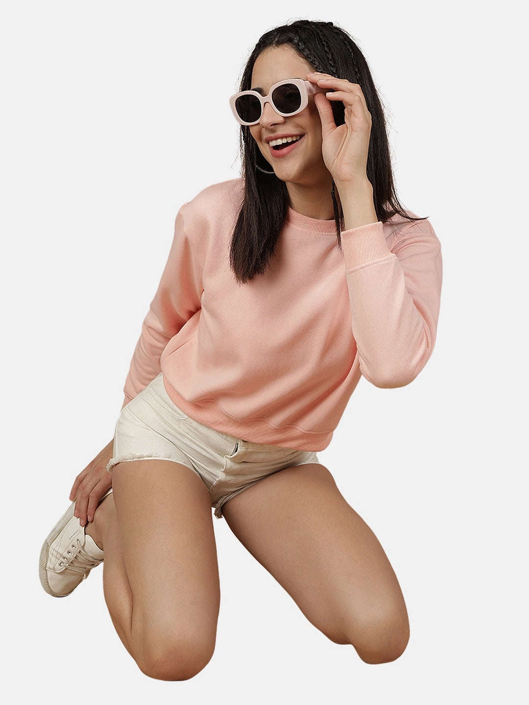 Shop Women's Solid Regular Fit Sweatshirt Online.