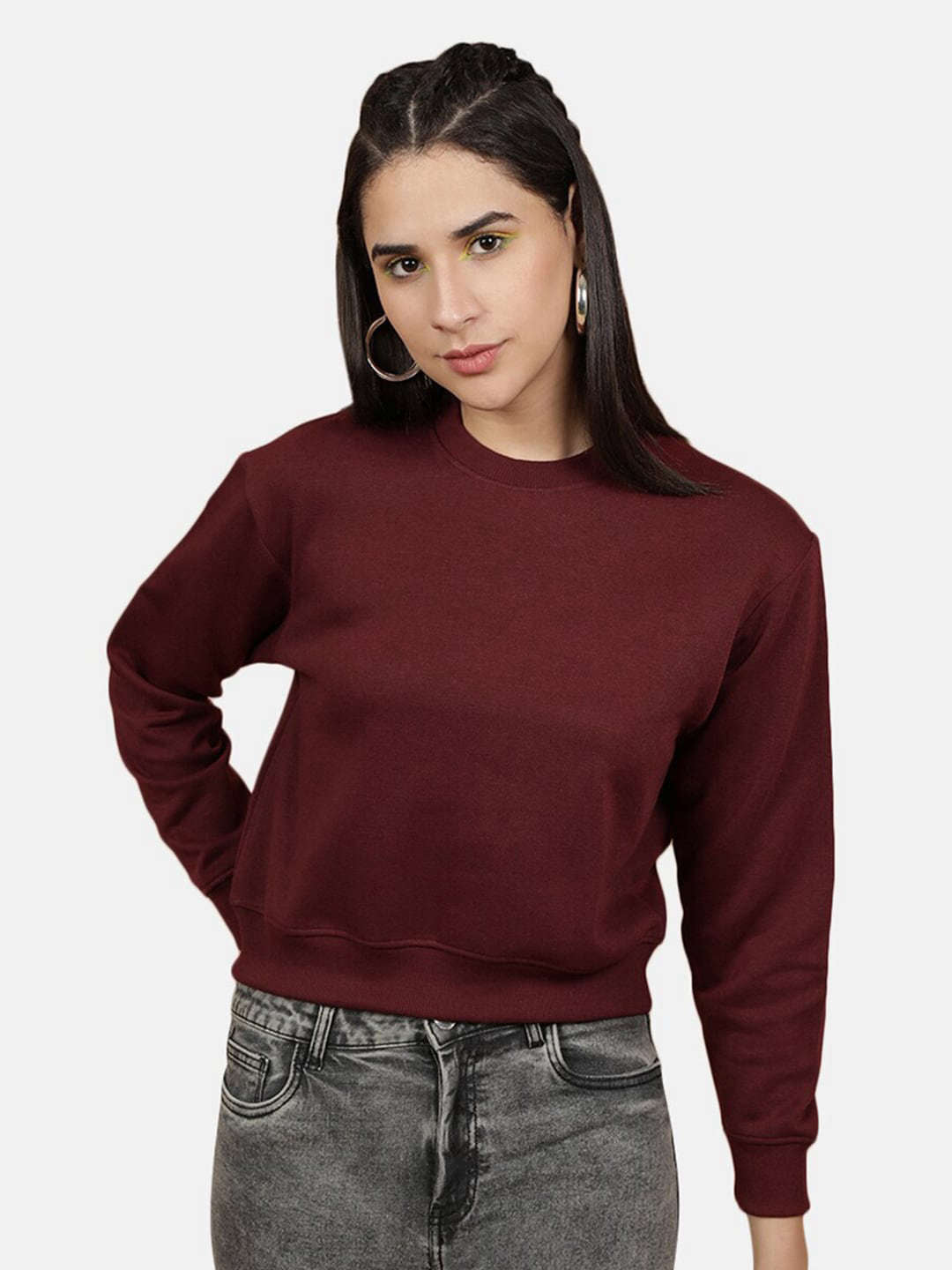 Shop Women's Solid Regular Fit Sweatshirt Online.