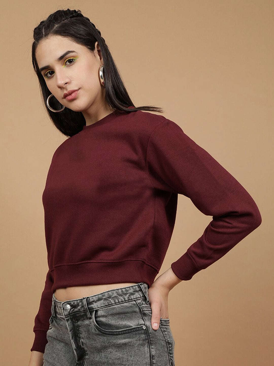 Shop Women's Solid Regular Fit Sweatshirt Online.