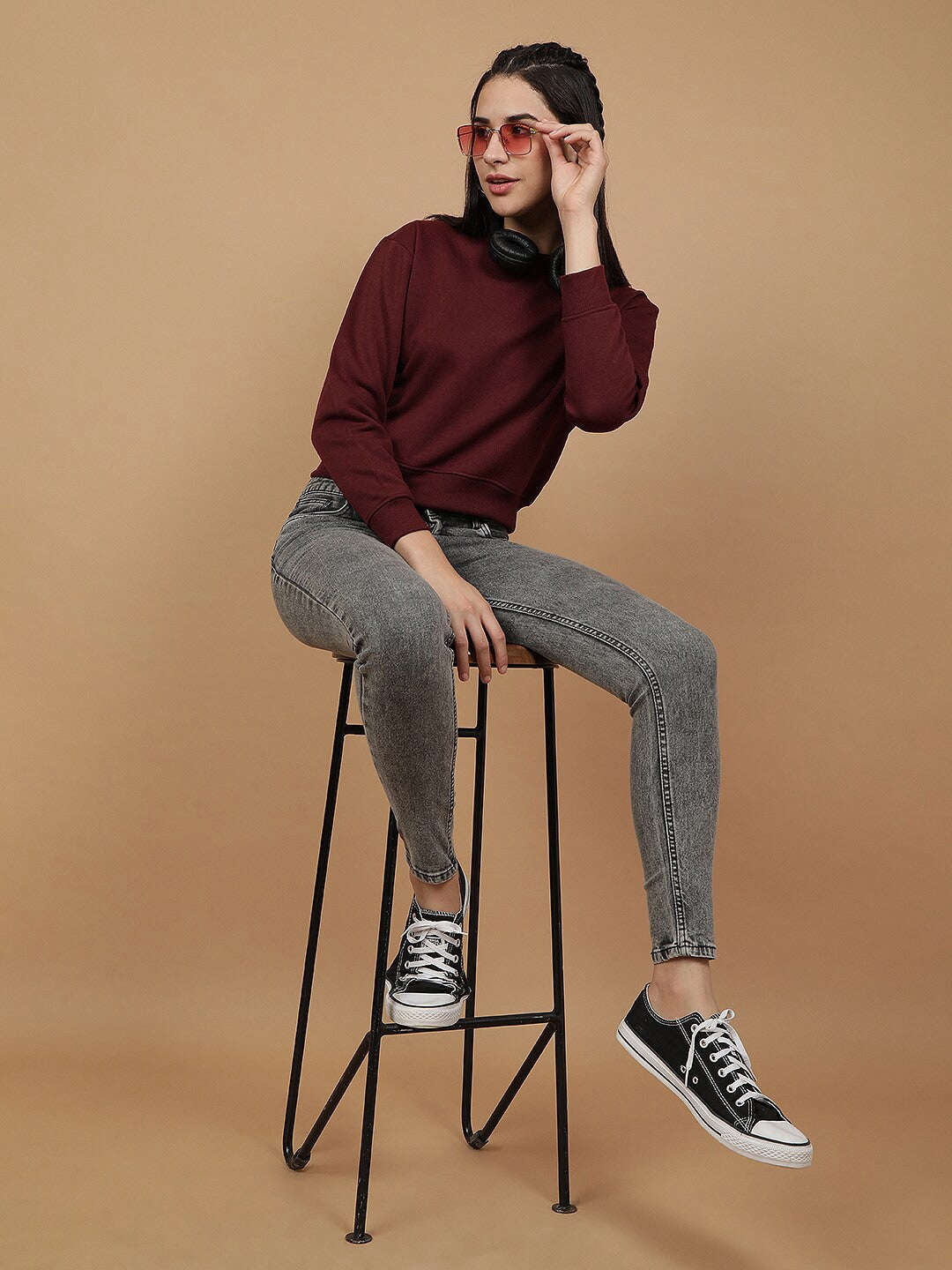 Shop Women's Solid Regular Fit Sweatshirt Online.