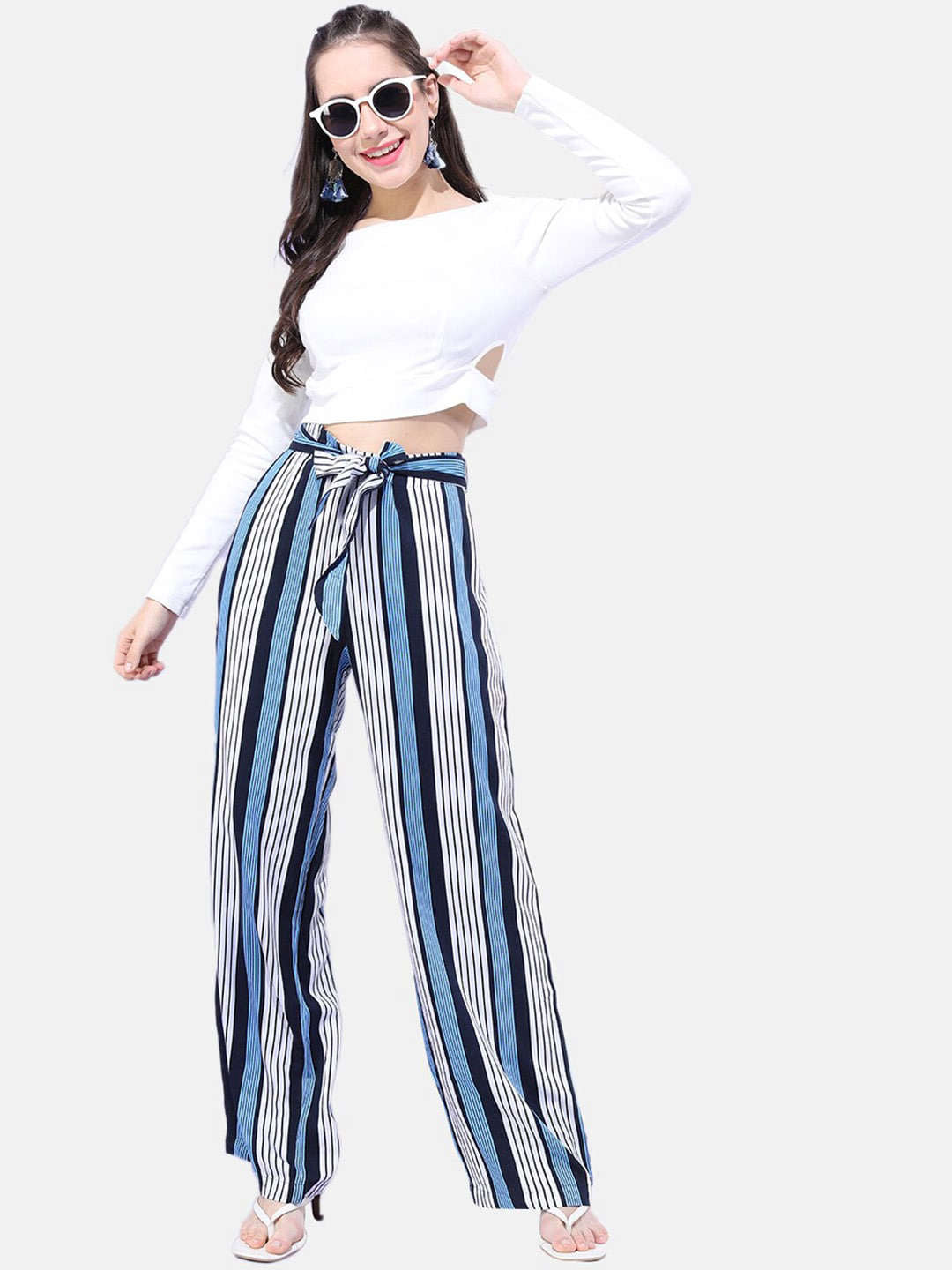 Shop Women Striped Flare Pant Online.