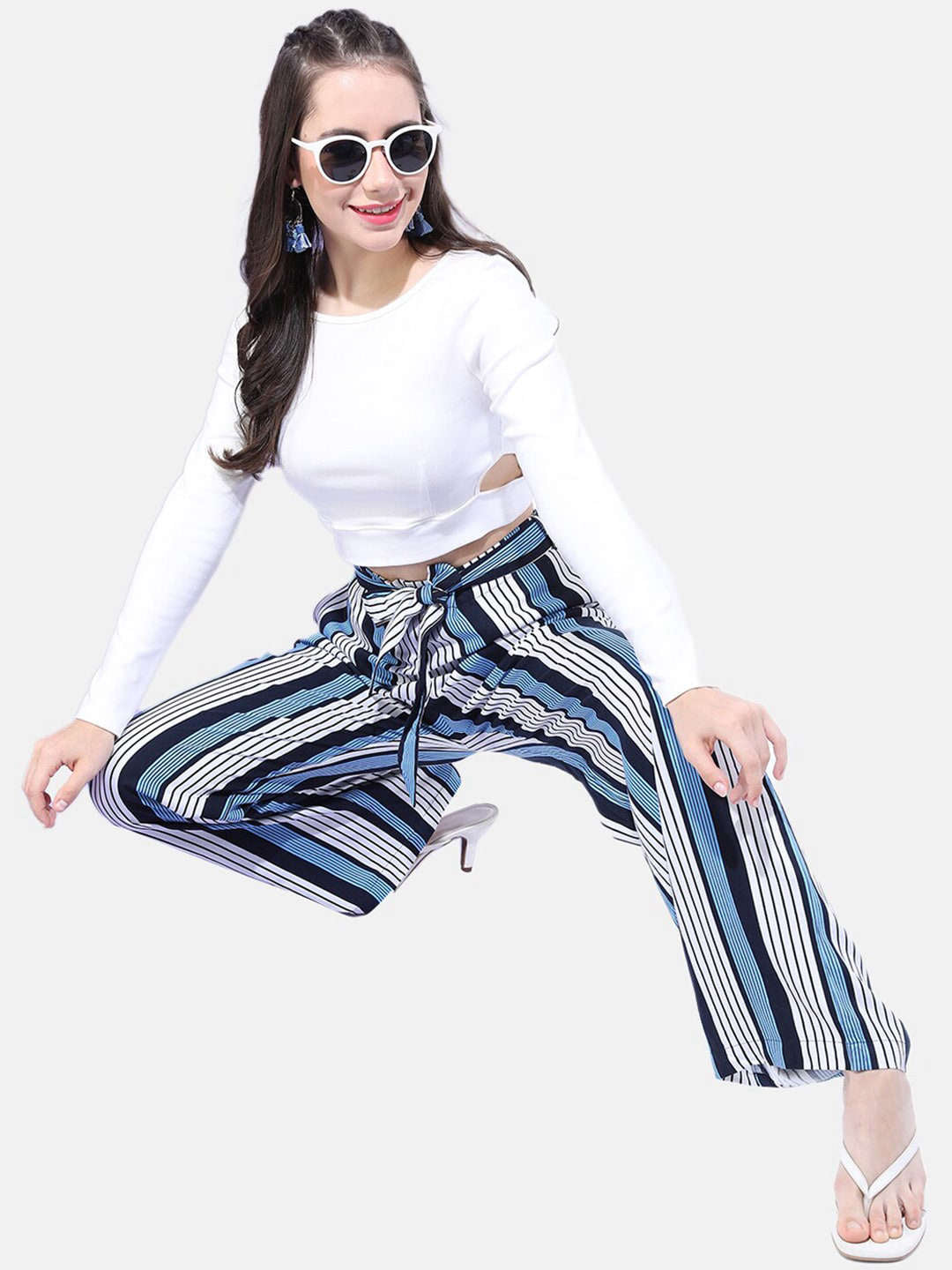 Shop Women Striped Flare Pant Online.