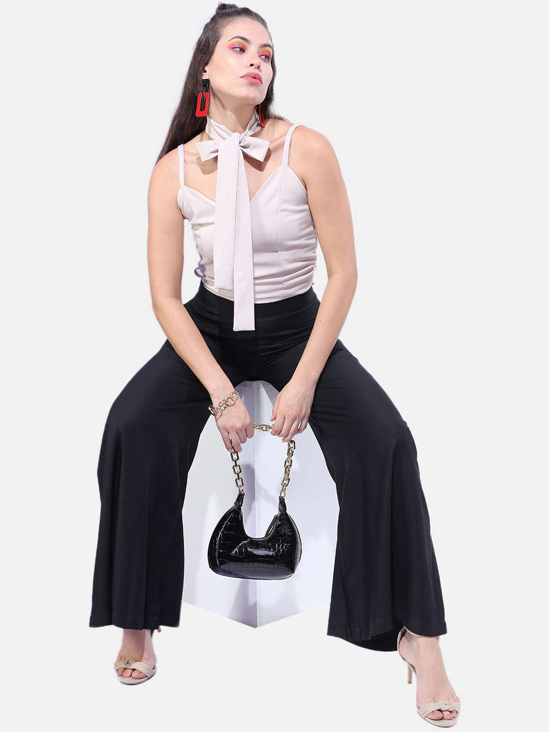 Shop Women Solid Wide Leg Pant Online.