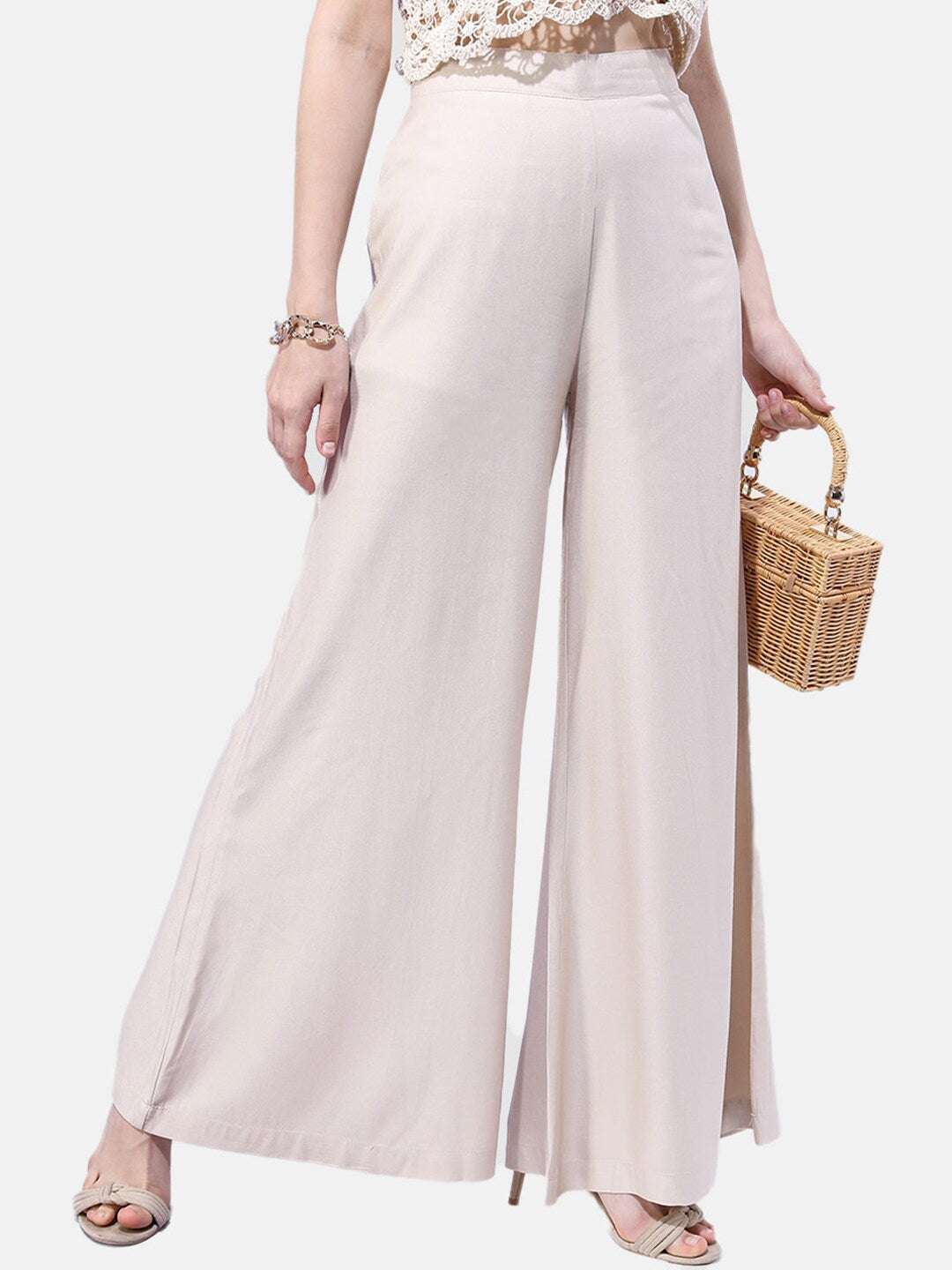 Shop Women Solid Wide Leg Pant Online.