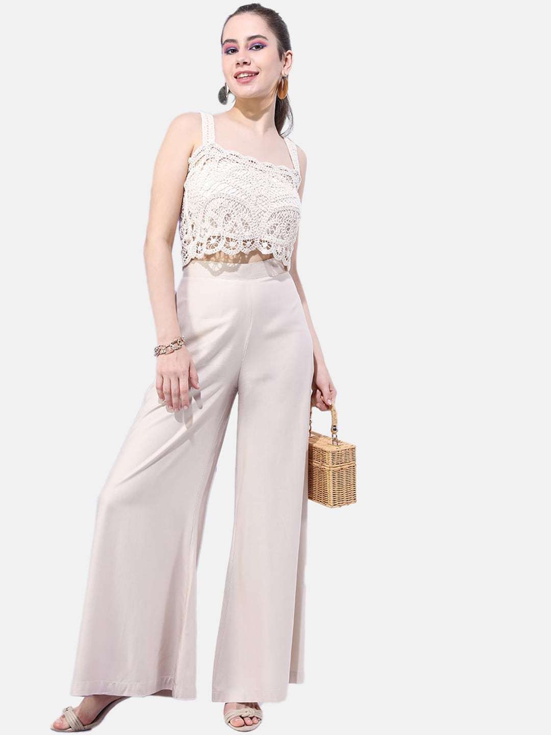 Shop Women Solid Wide Leg Pant Online.