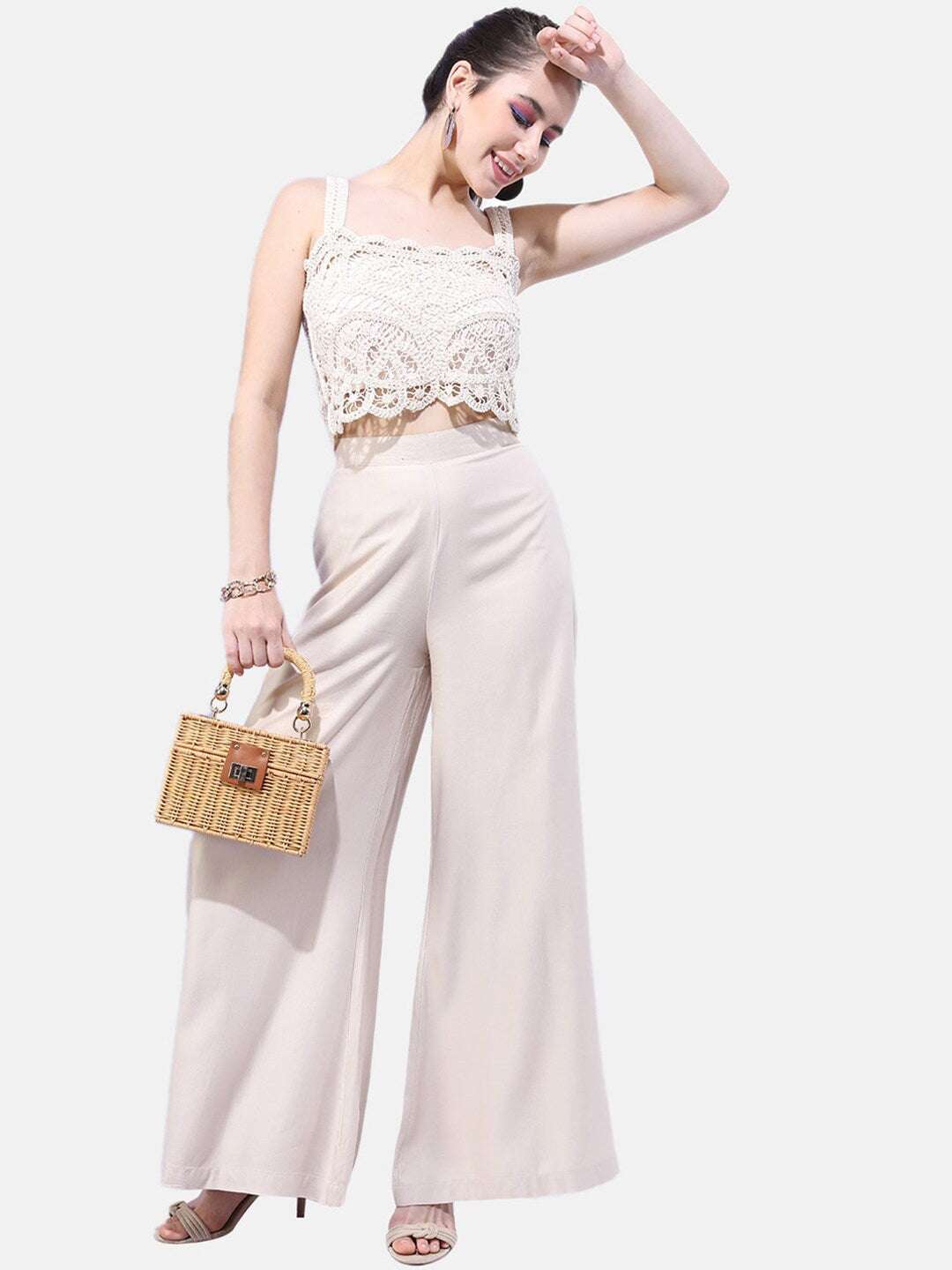 Shop Women Solid Wide Leg Pant Online.